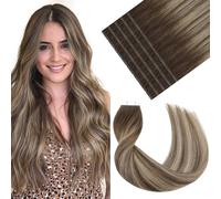 VINBAO Micro Tape-In Real Hair Extensions, Balayage Chocolate Brown Mixed Honey Blonde Remy Invisible Hair Extensions Tape-In Thick 20 Pieces 50 g 50 cm Tape in 20 Inches #4/27/4