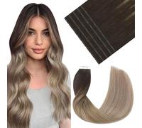 VINBAO Micro Tape-In Real Hair Extensions, Dark Brown to Chestnut Brown and Ash Blonde Highlights, Remy Real Hair Extensions, Tape-In Real Hair, 20 Pieces, 50 cm, 50 g, Tape in 20 Inches, #2/6/18