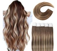 VINBAO Tape Extensions Real Hair Balayage Dark Brown and Caramel Blonde 20 Pieces 50 g 55 cm Hair Extensions Real Hair Tapes Seamless Straight Skin Weft Tape in 22 Inches #4/27/4