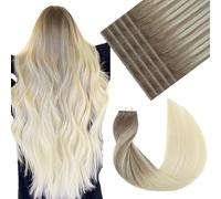 VINBAO Tape In Hair Extensions Real Human Hair Balayage Color #8 Ash Brown FadIng To 60 PlatInum Blonde Tape In Hair Extensions 50Grams 20Pcs Seamless Remy Hair Tape In Extensions (T18Inch, 8/60)