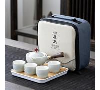 Vinbcorw Ceramic Portable Travel Tea Set, 360° rotating tea maker and tea strainer, a pot, four cups and a tea tray, all-in-one gift bag for travel and gift giving,A9