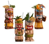 Vinbcorw Cocktail Tiki Mugs Set Of 4 - Exotic Frosted Mug With 4 pack Straws,Tiki Party Creative Cocktail Glass Drinks Bar Drinkware Premium Tropical Exotic Cute Barware,A18