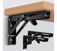 VinBee Shelf Brackets - Metal Folding Shelf Brackets for Home, Kitchen, Office, Grill -2 Pcs Heavy Duty Wall Shelf Bracket - Shelf Support Brackets for Table, Wall - Black 8 Inch