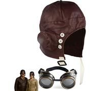 VINCAM Aviator 1940s Grandpa Style Biggles Pilot Hat + Steampunk Goggles Fancy Dress Accessory Set 40's Wartime Pilot Flying Helmet Great Escape Costume (Pilot Hat & Goggles)