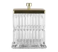Vince Camuto Home Glass Cotton Jar Holder - Matte Gold Lid, Elegant Bathroom Storage Canister for Qtips, Cotton Balls, Floss, Makeup Organizer, Vanity & Bathroom Organization