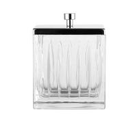 Vince Camuto Home Glass Cotton Jar Holder - Silver Lid, Elegant Bathroom Storage Canister for Qtips, Cotton Balls, Floss, Makeup Organizer, Vanity & Bathroom Organization