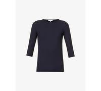 Vince Womens Vince Three Quarter-Length Sleeve Ribbed Stretch-Woven Top Coastal Blue XS