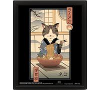Vincent Trinidad 3D Lenticular Framed Wall Art (Neko Ramen Ukiyo-E Design) 3D Art Print in Black Picture Frame 28.5cm x 23.5cm. Oriental 3D Poster / 3D Wall Decor - Official Merchandise