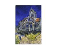 Vincent Van Gogh by The Church at Auvers Famous Picture Poster for Home Decor Pieces Bathroom Wall Art Modern Simple Art Wall Canvas Print Decoration Poster 16x24inch(40x60cm)