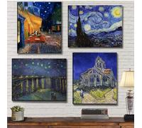 Vincent Van Gogh Canvas Wall Art - Starry Night Over The Rhone - Cafe Terrace At Night Paintings, Classic Artwork Pictures Poster Prints for Bathroom Living Room Office Decor