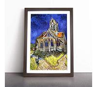 Vincent Van Gogh Church at Auvers Framed Wall Art Print Walnut A2 | Ready to Hang, Satin Fine Art Paper, Fade-Resistant Inks, Acrylic Glazing, Securely Packaged, Made in the UK