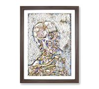 Vincent Van Gogh Cigarette With Skull Modern Bg Framed Print | A2 Walnut Framed Wall Art | Ready to Hang | Modern Skull Picture | Living Room Bedroom Lounge Office