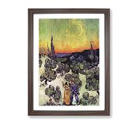 Vincent Van Gogh Couple Walking Classic Painting Framed Print | A3 Walnut Framed Wall Art | Ready to Hang | Classic Historical Picture | Living Room Bedroom Lounge Office