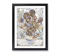 Vincent Van Gogh Fifteen Sunflowers Modern Bg Framed Print | A3 Black Framed Wall Art | Ready to Hang | Modern Historical Picture | Living Room Bedroom Lounge Office