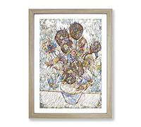 Vincent Van Gogh Fifteen Sunflowers Modern Bg Framed Print | A3 Oak Framed Wall Art | Ready to Hang | Modern Historical Picture | Living Room Bedroom Lounge Office