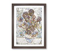 Vincent Van Gogh Fifteen Sunflowers Modern Bg Framed Print | A3 Walnut Framed Wall Art | Ready to Hang | Modern Historical Picture | Living Room Bedroom Lounge Office