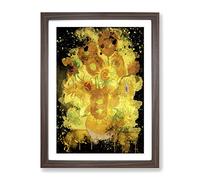 Vincent Van Gogh Fifteen Sunflowers Modern Cb Framed Print | A4 Walnut Framed Wall Art | Ready to Hang | Modern Historical Picture | Living Room Bedroom Lounge Office