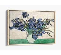 Vincent Van Gogh "Irises" 1890 Famous Painting Canvas Floater Frame Print Picture Art - Light Oak Frame 12 inch wide x 8 inch high