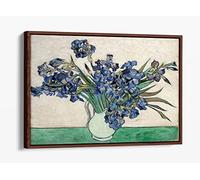Vincent Van Gogh "Irises" 1890 Famous Painting Canvas Floater Frame Print Picture Art - Walnut Frame 36 inch wide x 24 inch high