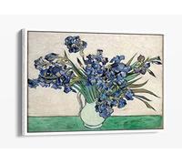 Vincent Van Gogh "Irises" 1890 Famous Painting Canvas Floater Frame Print Picture Art - White Frame 36 inch wide x 24 inch high