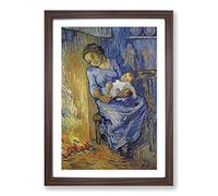 Vincent Van Gogh Mother with Child Framed Print | A2 Walnut Framed Wall Art | Ready to Hang | Modern Historical Picture | Living Room Bedroom Lounge Office