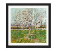 Vincent Van Gogh Orchard In Blossom Plum Trees Square Wooden Framed Wall Art Print Picture 16X16 Inch