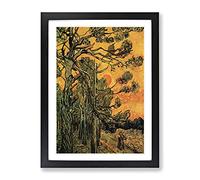 Vincent Van Gogh Pine Trees Against A Red Sky Classic Painting Framed Wall Art Print, Ready to Hang Picture for Living Room Bedroom Home Office Décor, Black A4 (34 x 25 cm)