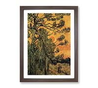 Vincent Van Gogh Pine Trees Against A Red Sky Classic Painting Framed Wall Art Print, Ready to Hang Picture for Living Room Bedroom Home Office Décor, Walnut A3 (34 x 46 cm)
