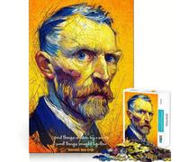 Vincent Van Gogh Portrait with Quote Jigsaw 1000 Pieces for Teenagers Memory Train Fun Clean Seamless Connection Relaxing Indoor Group Activity (50x75cm)