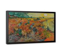 Vincent Van Gogh Red Vineyards at Arles Canvas Wall Art Poster Decor Gift | for Living Room Aesthetics, Bedroom, Dorm Decor Home Office Decoration Black Frame-style 24"L x 36"W