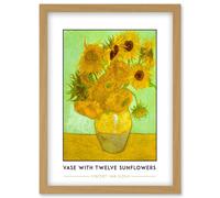 Vincent Van Gogh Vase With Twelve Sunflowers Painting Artwork Framed Wall Art Print A4 Artery8 Light Oak One Size