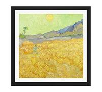 Vincent Van Gogh Wheatfield With A Reaper Square Wooden Framed Wall Art Print Picture 16X16 Inch