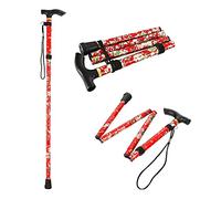 vincente Folding Walking Stick, Easy Adjustable Height Folding Extendable Walking Cane, Lightweight Flexible Durable Walking Aid Mobility Aid Collapsible, for Unisex, Aluminum, Chinese Style, Red
