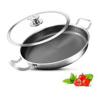 Vinchef 13 Inch Paella Pan, Stainless Steel with Lid, Honeycomb Nonstick Coating, Oven Safe, Dishwasher Safe, Induction, Gas, Electric Stove Compatible
