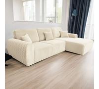 Vinci Chunky Cord Soft 4 Seater Corner Sofa Right Hand Facing Grey or Cream Furnishings For Less UK Ivory One Size