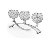 VINCIGANT 3 Arms Silver Candle Holders, Arch Crystal Tea Light Candelabra for Table Centrepieces, Wedding, Fireplace, Dining Table, Living Room, Home Decoration