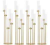 VINCIGANT 4 Set 5 Arms Gold Candelabra Centerpieces, 39.4'' Tall Candlestick Holders with Acrylic Lampshade for Wedding, Valentine's Day, Dinner Table, Home Decor, Fit for LED Candles