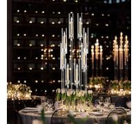 VINCIGANT 8 Arms Acrylic Candelabra Centerpieces, 38.5'' Tall Clear Candlestick Holders for Wedding, Valentine's Day, Dinner Table, Fireplace Decoration, ONLY Fit for 0.8" LED Candles