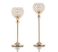 VINCIGANT Gold Crystal Glass Candlestick Holders for Wedding Home Dinning Room Table Centerpeices Decoration,Housewarming Gifts,33&38cm Tall