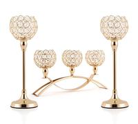 VINCIGANT Set of 3 Gold Candle Holders Table Centerpieces,Tealight Candlestick Candelabra Stand with 3 Arms for Fireplace Home Living Room Decor,Wedding Housewarming, 8.3&2Pcs13'' Tall (VUS-YQGQS33G)