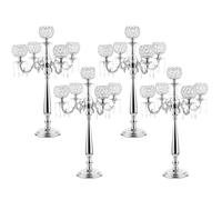 VINCIGANT4Sets 5 Arm Crystal Candelabra Centerpieces for Wedding,29.5Inches Tall Silver Metal Candlestick Holders with 5 Flower Bowl Holder for Anniversary Bathroom Party Home Decoration