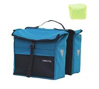 Vincita Top Load Double Pannier Water Resistant Cycling Side Bags - with Rain Cover, Large, Carrying Handle, Reflective Spots - - (Black/Turquoise)
