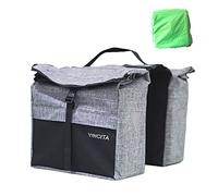 Vincita Top Load Double Pannier Water Resistant Cycling Side Bags - with Rain Cover, Large, Carrying Handle, Reflective Spots - - (Black/Gray)