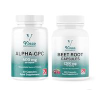 Vinco Beetroot 1200mg (200 Capsules) + Alpha GPC 600mg (60 Capsules) - UK-Made Blood Pressure, Circulation & Brain Support Supplement Bundle - Vegan, Non-GMO