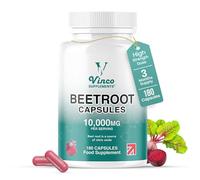 Vinco Beetroot Capsules 10,000mg - High Strength Beetroot Supplement 180 Vegan Capsules - Nitric Oxide Support - Enriched with Black Pepper - Made in The UK