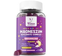 Vinco Magnesium Glycinate Complex Gummies for Adults & Kids - Chelated Bisglycinate, with Vitamin B6, C & D3, L-Theanine, 5HTP - Time Release - Sugar Free - Strawberry Flavour - 60 Vegan Gummies
