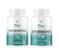 Vinco Resveratrol 1000mg (60 Capsules) + Spermidine 10mg (120 Capsules) Bundle - Cellular Health & Healthy Ageing Support - Non GMO, Gluten Free - Made in The UK