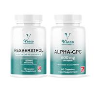 Vinco Resveratrol 1000mg + Alpha GPC 600mg Bundle - 60 Capsules Each - Trans-Resveratrol & Choline Supplement for Cellular Health, Brain Support, Focus & Energy - Non-GMO - Made in The UK