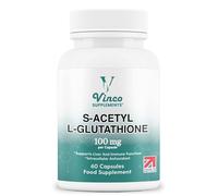 Vinco S-Acetyl L-Glutathione Supplement, 60 L-Glutathione Capsules, Antioxidant Supplement, Support Immune System & Neuron Health- 100mg per Serving, Protects Liver Function - Non-GMO & Gluten Free