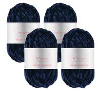 Vincona Chenille Yarn 4 x 100g Super Soft Chunky Yarn for Knitting and Crochet Yarn Clothes, Handbag, Shoes Hats Sweaters Blankets Scarves，DIY- Ideal for Beginners Adults Dark Navy